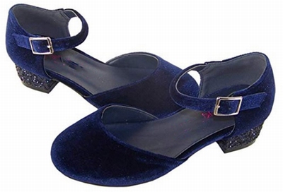 schoenen blauw fluweel met glitterhak