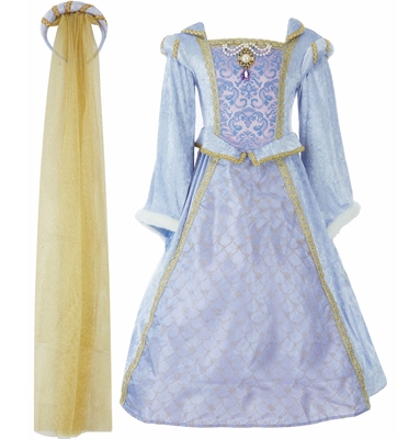 lila/blauw jurk luxe met hoepel en sluierkrans
