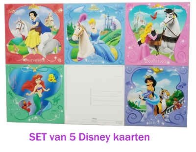 set van 5 Disney Prinsessenkaarten