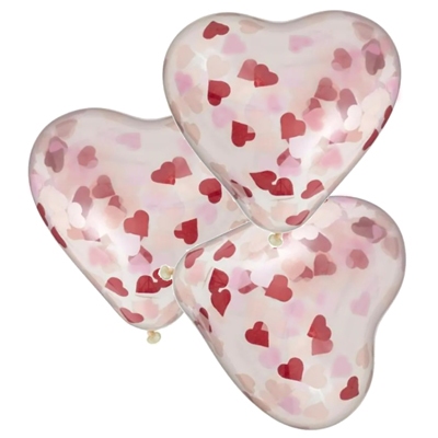 Ballon hart met hartjesconfetti, 3x