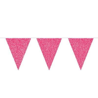 vlaggenlijn roze glitter 6 meter