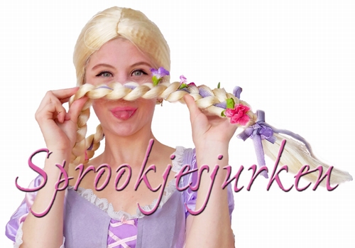 pruik Rapunzel bloemen vlechtpruik