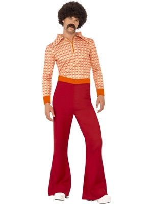 seventies outfit oranje/rood