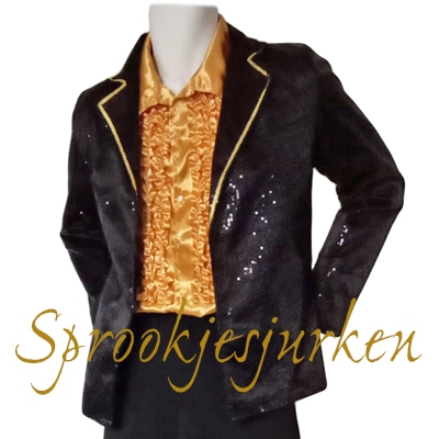 jas glitter zwart met goudkleurig randje, Mix&Match