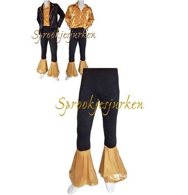 broek zwart stretch met goudkleurige pijpen, Mix&Match