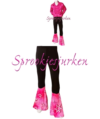 broek zwart stretch met roze sterren pijpen, Mix&Match