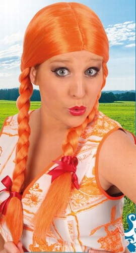 Pippi / oranje vlechtpruik