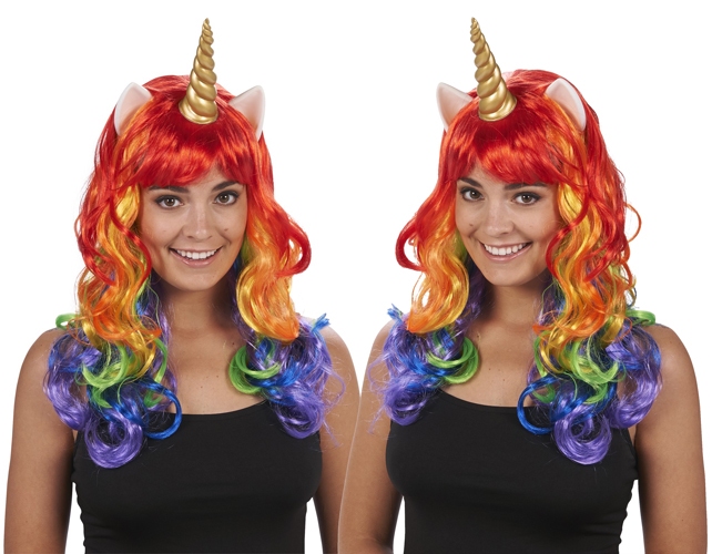 Eenhoorn pruik Unicorn regenboog MET oortjes en hoorn ACTIEPRIJS!