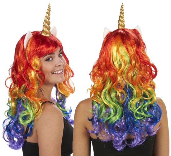 Eenhoorn pruik Unicorn regenboog MET oortjes en hoorn ACTIEPRIJS!