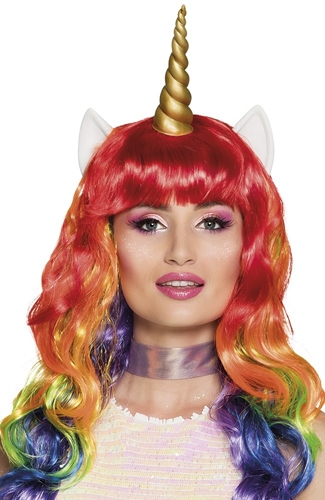 Eenhoorn pruik Unicorn regenboog MET oortjes en hoorn ACTIEPRIJS!