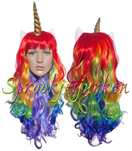 Eenhoorn pruik Unicorn regenboog MET oortjes en hoorn ACTIEPRIJS!