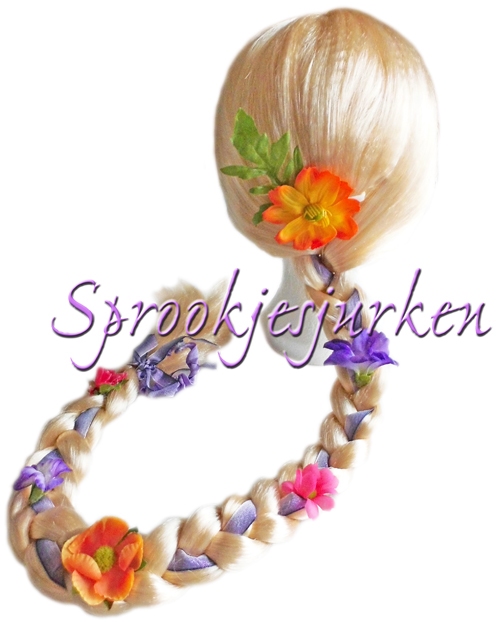 pruik Rapunzel bloemen vlechtpruik