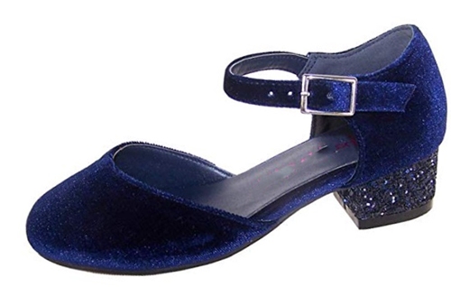 schoenen blauw fluweel met glitterhak