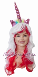 Eenhoorn/Unicorn pruik 3 met hoorn/orenhaarband