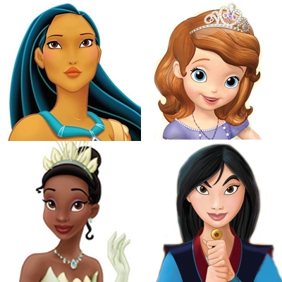 Tiana, Pocahontas, Mulan, Sofia